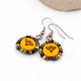 Wire Wrapped Marigold Yellow Bronze Bee Copper Earrings