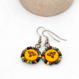 Wire Wrapped Marigold Yellow Bronze Bee Copper Earrings