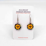 Wire Wrapped Marigold Yellow Bronze Bee Copper Earrings