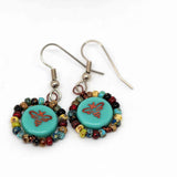 Wire Wrapped Turquoise Copper Bee Copper Earrings