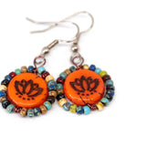 Wire Wrapped Orange Bronze Lotus Copper Earrings