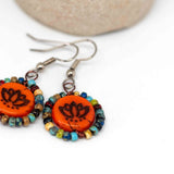 Wire Wrapped Orange Bronze Lotus Copper Earrings
