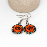 Wire Wrapped Orange Bronze Lotus Copper Earrings