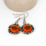 Wire Wrapped Orange Bronze Lotus Copper Earrings