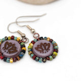 Wire Wrapped Purple Bronze Lotus Copper Earrings