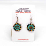 Wire Wrapped Turquoise Green Bronze Lotus Copper Earrings