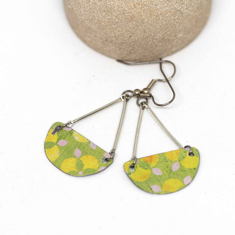 Lemon Lime Recycled Metal Half Moon Dangle Earring