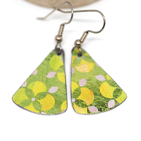 Lemon Lime Recycled Metal Triangle Dangle Earrings