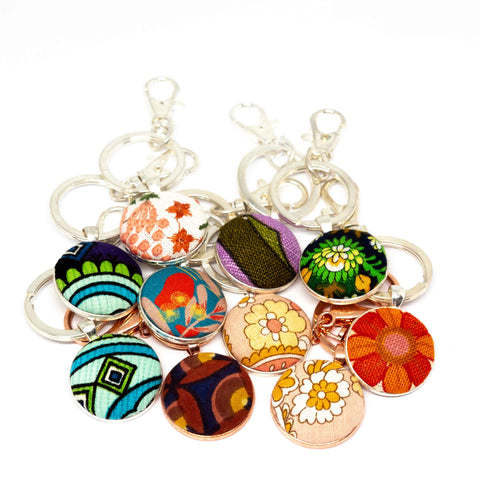 Vintage and Preloved Fabric Key Rings - Various Colours