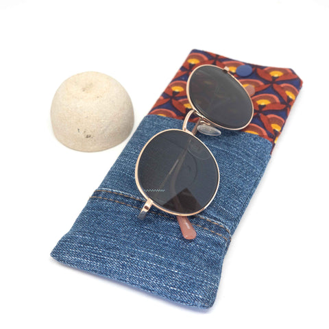 Maroon Floral Denim Soft Glasses Case