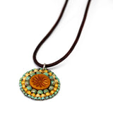 Orange Turquoise Bead Stitched Round Star Stainless Steel Necklace