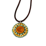 Orange Turquoise Bead Stitched Round Star Stainless Steel Necklace
