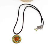 Orange Turquoise Bead Stitched Round Star Stainless Steel Necklace