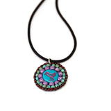 Blue Pink Bead Stitched Round Birdie Stainless Steel Necklace