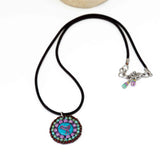 Blue Pink Bead Stitched Round Birdie Stainless Steel Necklace