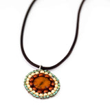 Orange Copper Bead Stitched Round Flower Stainless Steel Necklace