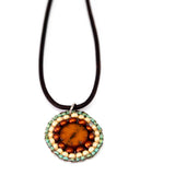 Orange Copper Bead Stitched Round Flower Stainless Steel Necklace