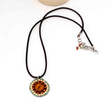 Orange Copper Bead Stitched Round Flower Stainless Steel Necklace