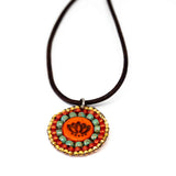 Orange Turquoise Bead Stitched Round Lotus Stainless Steel Necklace