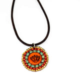 Orange Turquoise Bead Stitched Round Lotus Stainless Steel Necklace