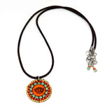 Orange Turquoise Bead Stitched Round Lotus Stainless Steel Necklace