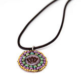 Purple Turquoise Bead Stitched Round Lotus Stainless Steel Necklace