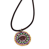 Purple Turquoise Bead Stitched Round Lotus Stainless Steel Necklace