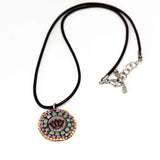 Purple Turquoise Bead Stitched Round Lotus Stainless Steel Necklace