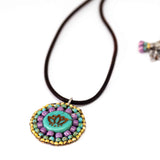 Turquoise Purple Bead Stitched Round Lotus Stainless Steel Necklace
