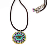 Turquoise Purple Bead Stitched Round Lotus Stainless Steel Necklace