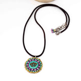 Turquoise Purple Bead Stitched Round Lotus Stainless Steel Necklace