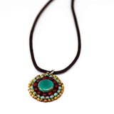 Turquoise Red Bead Stitched Round Stainless Steel Necklace