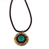 Turquoise Red Bead Stitched Round Stainless Steel Necklace