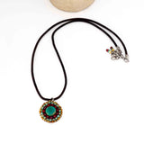 Turquoise Red Bead Stitched Round Stainless Steel Necklace