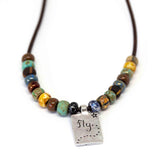 Bohemian Beaded Silver Tone Dragonfly Necklace