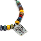 Bohemian Beaded Silver Tone Dragonfly Necklace