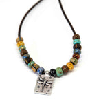 Bohemian Beaded Silver Tone Dragonfly Necklace