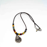Bohemian Beaded Silver Tone Shield Necklace