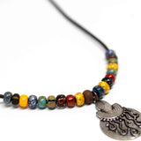 Bohemian Beaded Silver Tone Shield Necklace