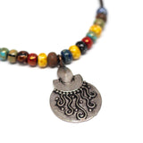 Bohemian Beaded Silver Tone Shield Necklace