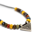 Bohemian Beaded Silver Tone Triangle Necklace