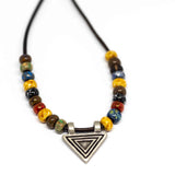 Bohemian Beaded Silver Tone Triangle Necklace
