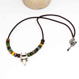 Bohemian Beaded Silver Tone Tribal Pendant Necklace