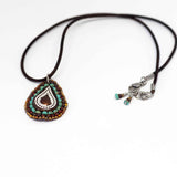 Large Teardrop Boho Picasso Bead Stitched Stainless Steel Necklace