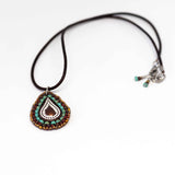 Large Teardrop Boho Picasso Bead Stitched Stainless Steel Necklace