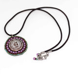 Large Round Purple Turquoise Bead Stitched Stainless Steel Necklace
