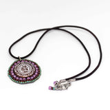 Large Round Purple Turquoise Bead Stitched Stainless Steel Necklace
