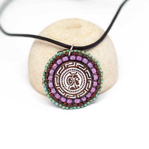 Large Round Purple Turquoise Bead Stitched Stainless Steel Necklace