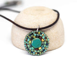 Round Turquoise Picasso Bead Stitched Stainless Steel Necklace