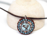 Round Denim Blue Bead Stitched Birdie Stainless Steel Necklace NEW